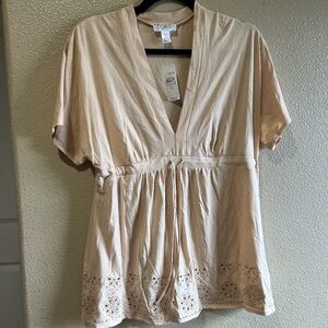 NEW LOFT Beige V-Neck Blouse Beige babydoll minimalist size Large